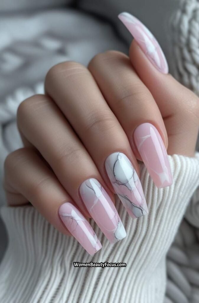 9. Soft Pink Marble Nails