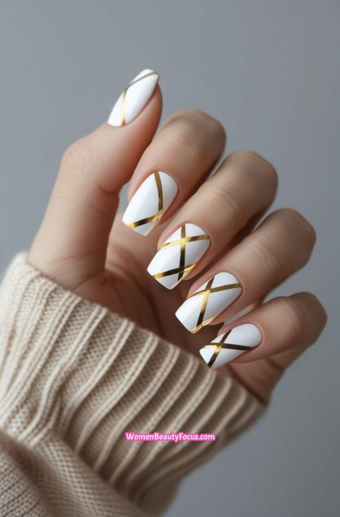9. White and Gold Geometric Design